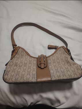 Fossil Vintage Tan Monogram Shoulder Bag with Buckle Accent